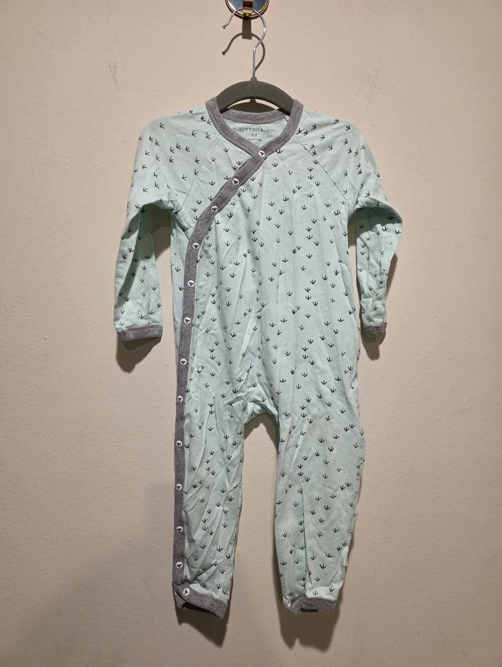 BURT'S BEES BABY Mint Green Kimono Snap Organic Cotton Sleeper Footless 18M